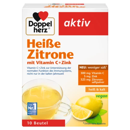 Abbildung der Produktverpackung Doppelherz aktiv Heiße Zitrone Frontansicht